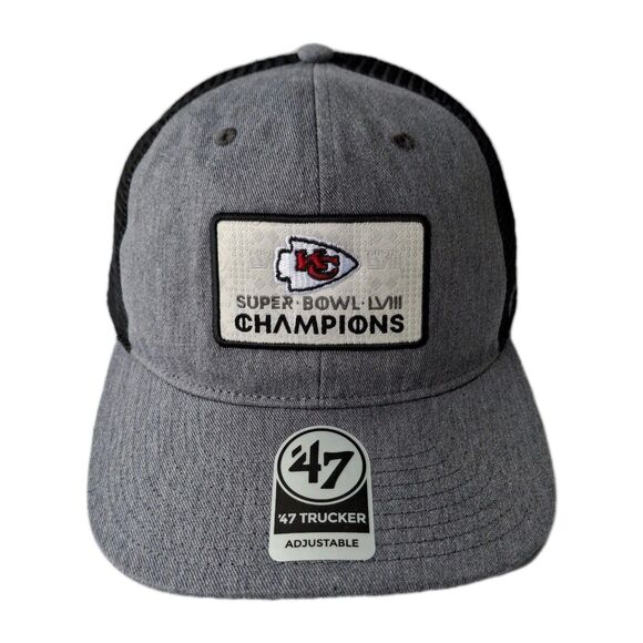 Kansas City Chiefs ‘47 Trucker Super Bowl LVIII Champions Snapback Hat Gray NEW - Picture 1 of 8